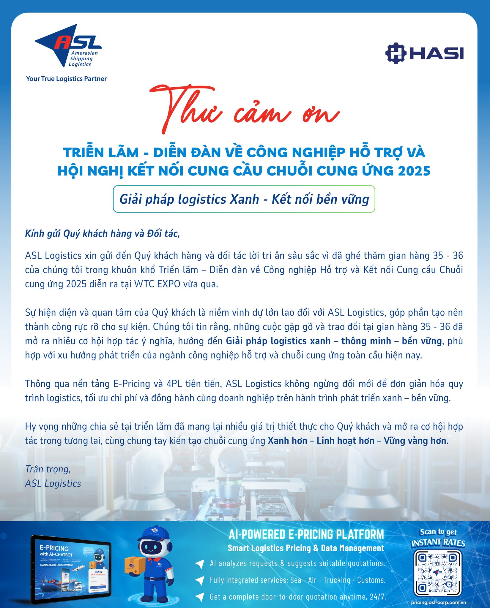 HÀNH TRÌNH KẾT NỐI VÀ GIAO THƯƠNG - LỜI TRI ÂN TỪ ASL LOGISTICS